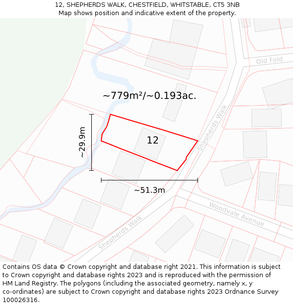 12, SHEPHERDS WALK, CHESTFIELD, WHITSTABLE, CT5 3NB: Plot and title map