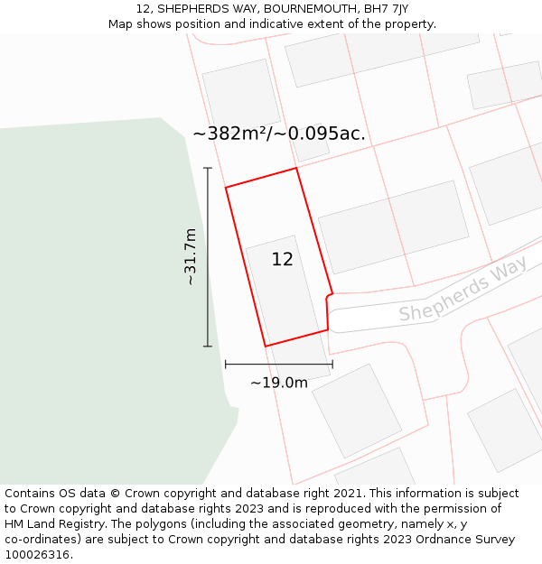 12, SHEPHERDS WAY, BOURNEMOUTH, BH7 7JY: Plot and title map