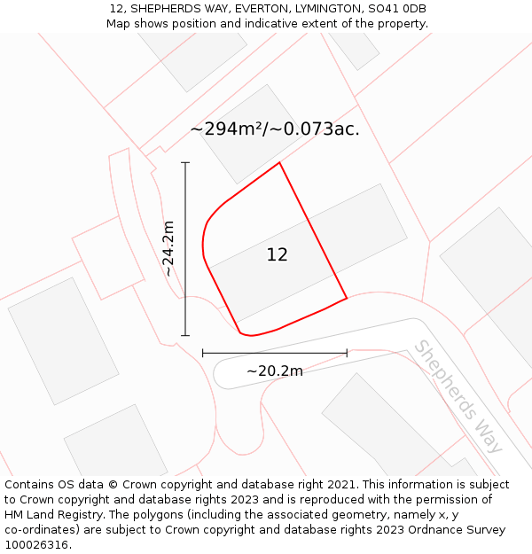 12, SHEPHERDS WAY, EVERTON, LYMINGTON, SO41 0DB: Plot and title map