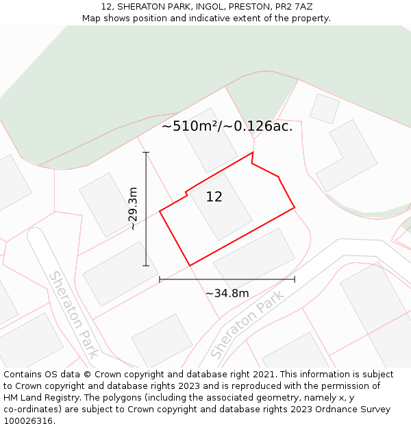 12, SHERATON PARK, INGOL, PRESTON, PR2 7AZ: Plot and title map