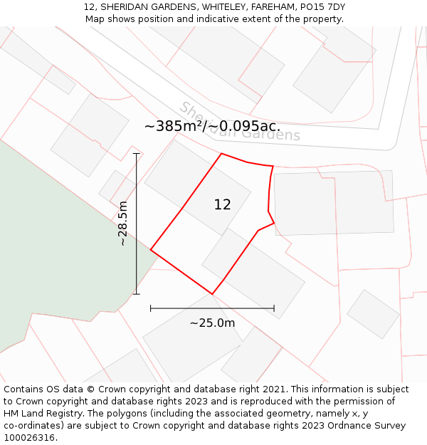 12, SHERIDAN GARDENS, WHITELEY, FAREHAM, PO15 7DY: Plot and title map