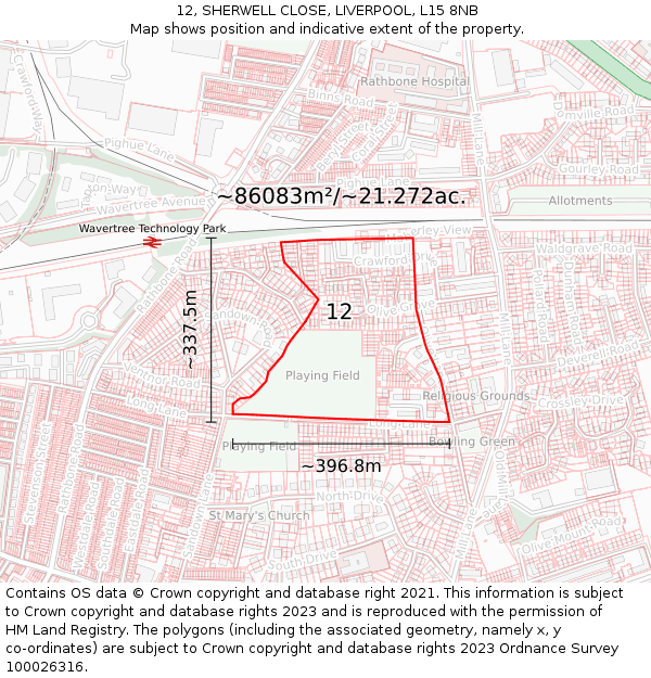 12, SHERWELL CLOSE, LIVERPOOL, L15 8NB: Plot and title map