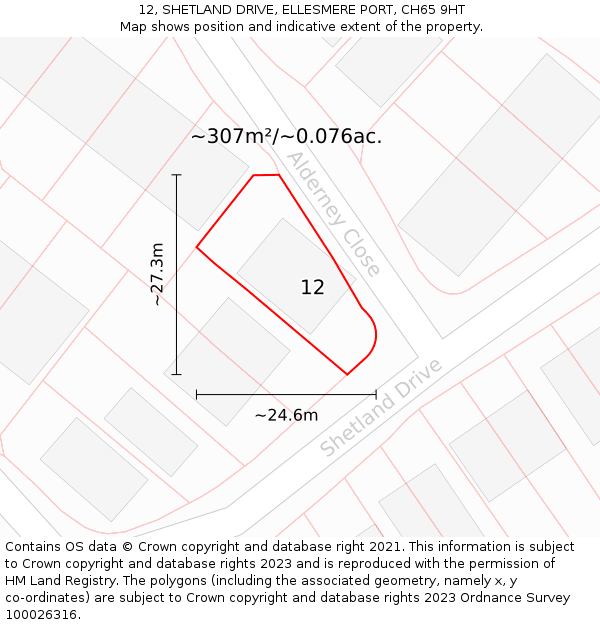 12, SHETLAND DRIVE, ELLESMERE PORT, CH65 9HT: Plot and title map