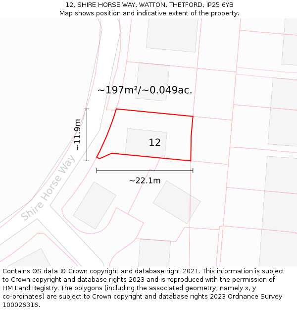 12, SHIRE HORSE WAY, WATTON, THETFORD, IP25 6YB: Plot and title map