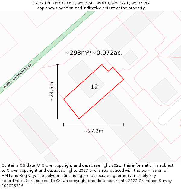 12, SHIRE OAK CLOSE, WALSALL WOOD, WALSALL, WS9 9PG: Plot and title map