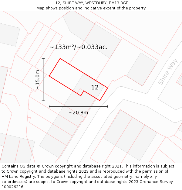 12, SHIRE WAY, WESTBURY, BA13 3GF: Plot and title map