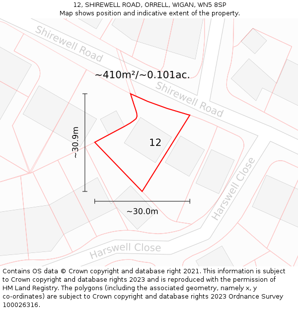 12, SHIREWELL ROAD, ORRELL, WIGAN, WN5 8SP: Plot and title map