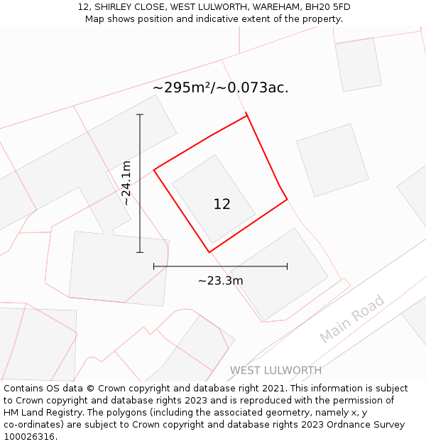 12, SHIRLEY CLOSE, WEST LULWORTH, WAREHAM, BH20 5FD: Plot and title map
