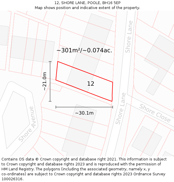 12, SHORE LANE, POOLE, BH16 5EP: Plot and title map