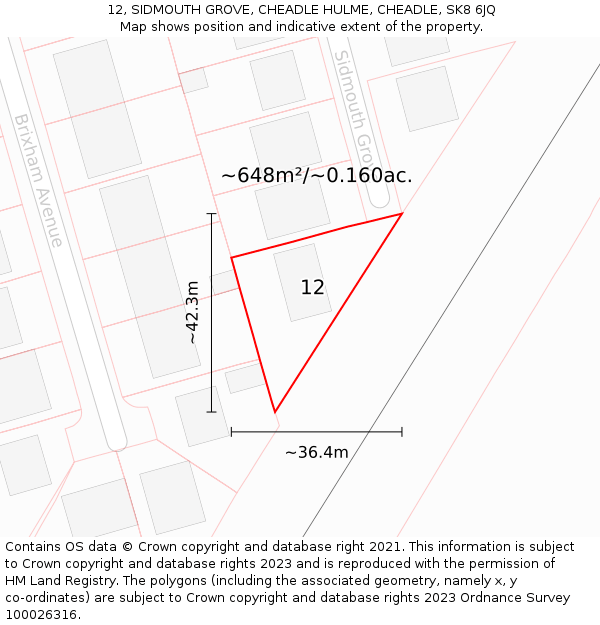 12, SIDMOUTH GROVE, CHEADLE HULME, CHEADLE, SK8 6JQ: Plot and title map