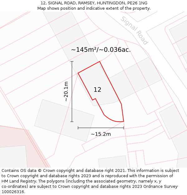 12, SIGNAL ROAD, RAMSEY, HUNTINGDON, PE26 1NG: Plot and title map