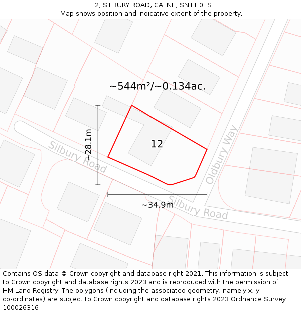 12, SILBURY ROAD, CALNE, SN11 0ES: Plot and title map