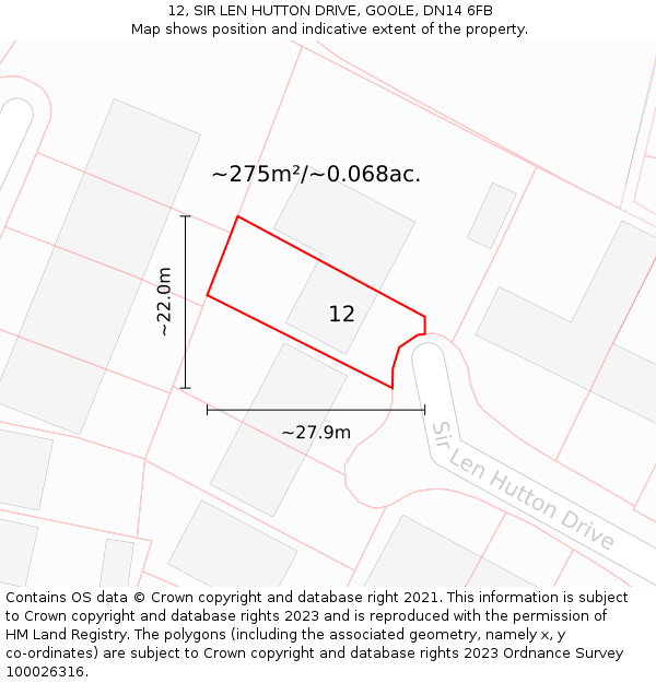 12, SIR LEN HUTTON DRIVE, GOOLE, DN14 6FB: Plot and title map