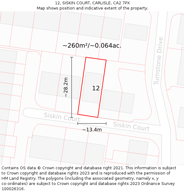 12, SISKIN COURT, CARLISLE, CA2 7PX: Plot and title map