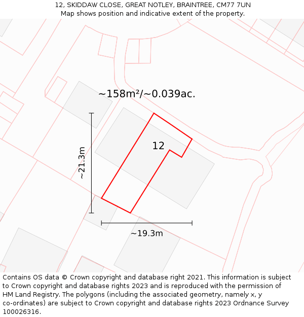 12, SKIDDAW CLOSE, GREAT NOTLEY, BRAINTREE, CM77 7UN: Plot and title map