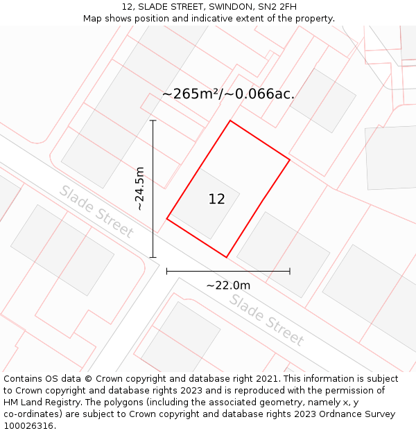 12, SLADE STREET, SWINDON, SN2 2FH: Plot and title map