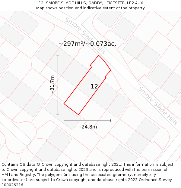 12, SMORE SLADE HILLS, OADBY, LEICESTER, LE2 4UX: Plot and title map