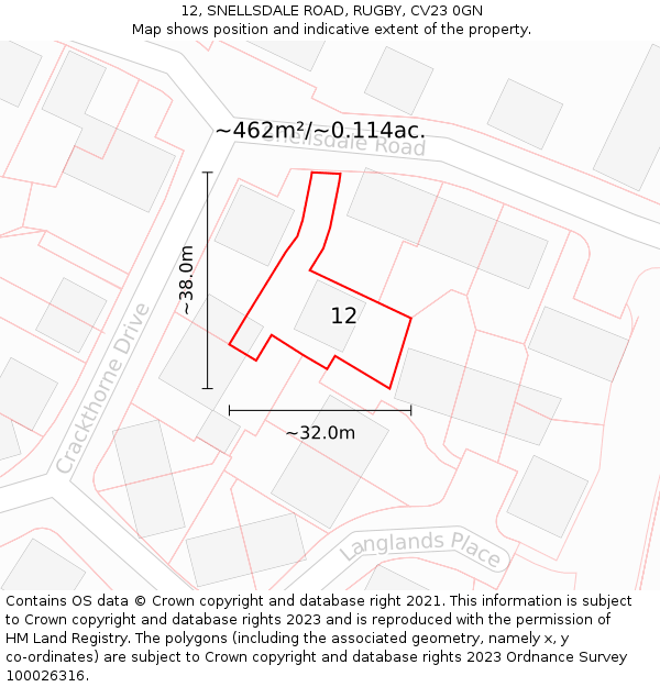 12, SNELLSDALE ROAD, RUGBY, CV23 0GN: Plot and title map