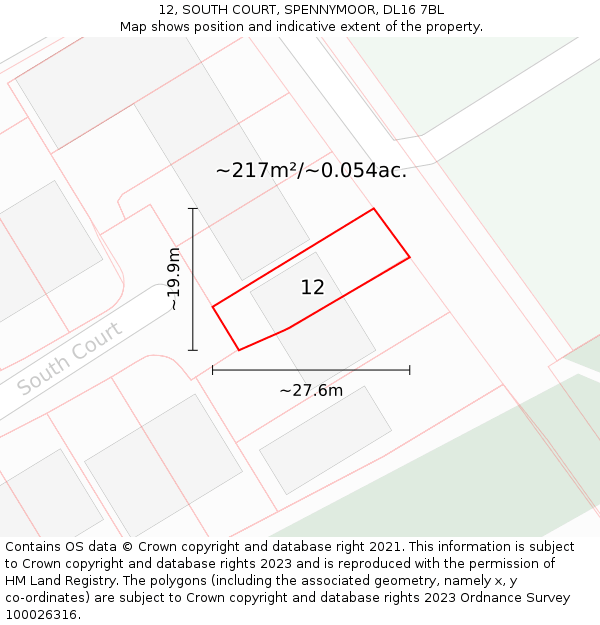 12, SOUTH COURT, SPENNYMOOR, DL16 7BL: Plot and title map