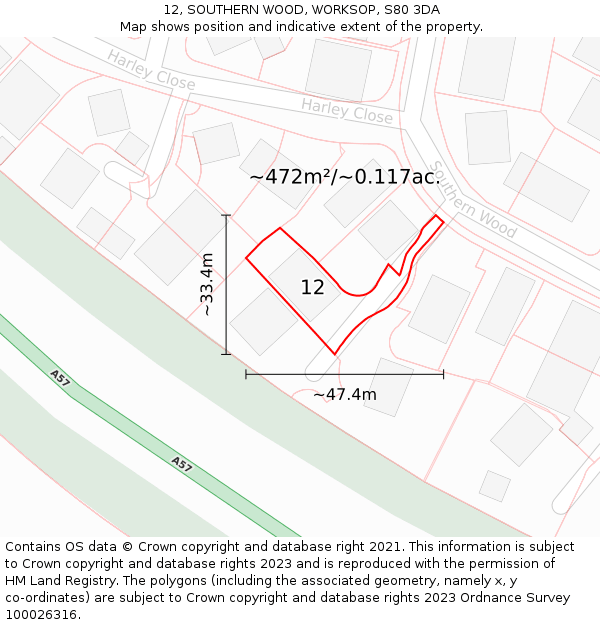 12, SOUTHERN WOOD, WORKSOP, S80 3DA: Plot and title map