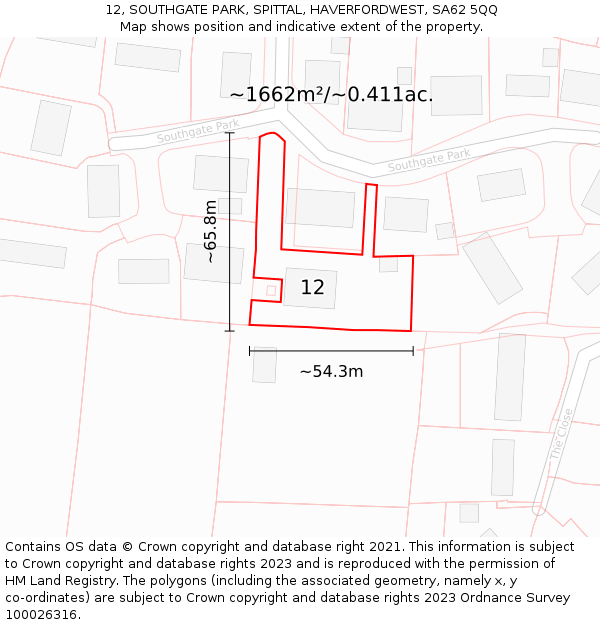 12, SOUTHGATE PARK, SPITTAL, HAVERFORDWEST, SA62 5QQ: Plot and title map