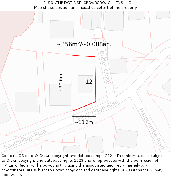 12, SOUTHRIDGE RISE, CROWBOROUGH, TN6 1LG: Plot and title map