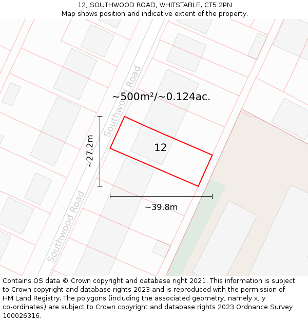 12, SOUTHWOOD ROAD, WHITSTABLE, CT5 2PN: Plot and title map