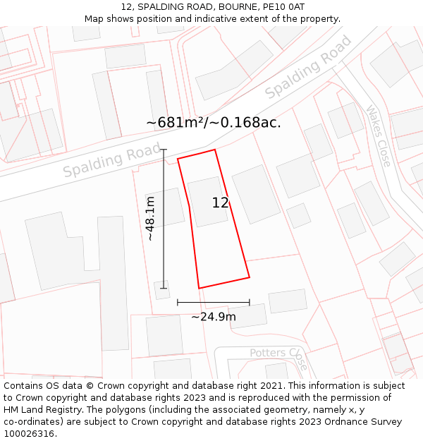 12, SPALDING ROAD, BOURNE, PE10 0AT: Plot and title map