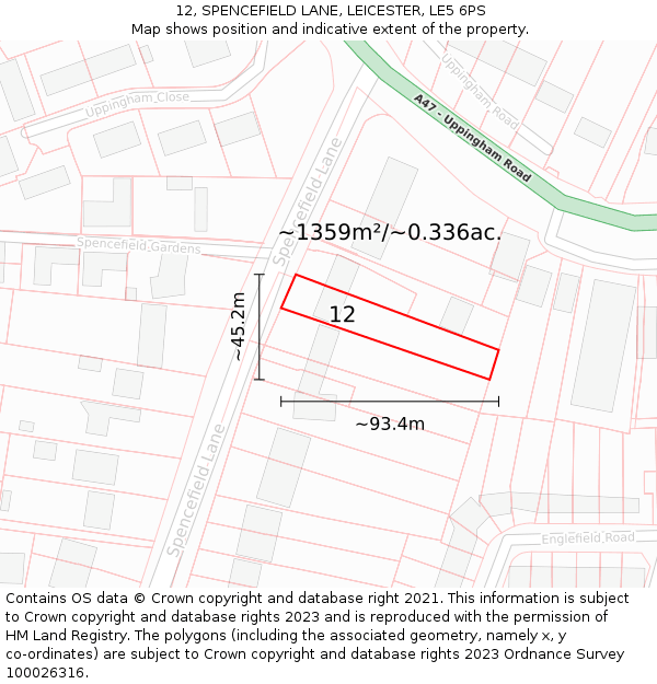 12, SPENCEFIELD LANE, LEICESTER, LE5 6PS: Plot and title map