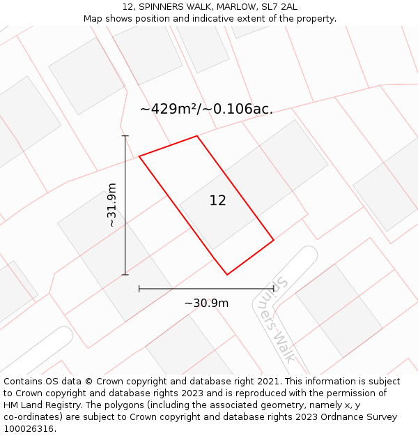 12, SPINNERS WALK, MARLOW, SL7 2AL: Plot and title map