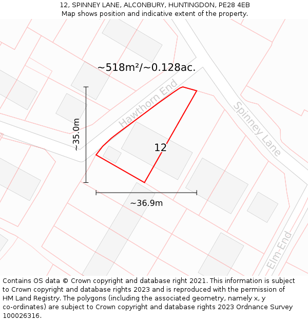 12, SPINNEY LANE, ALCONBURY, HUNTINGDON, PE28 4EB: Plot and title map