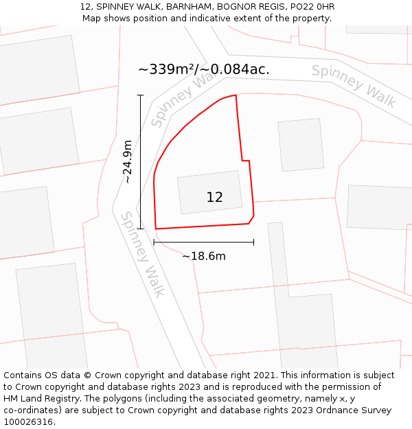 12, SPINNEY WALK, BARNHAM, BOGNOR REGIS, PO22 0HR: Plot and title map