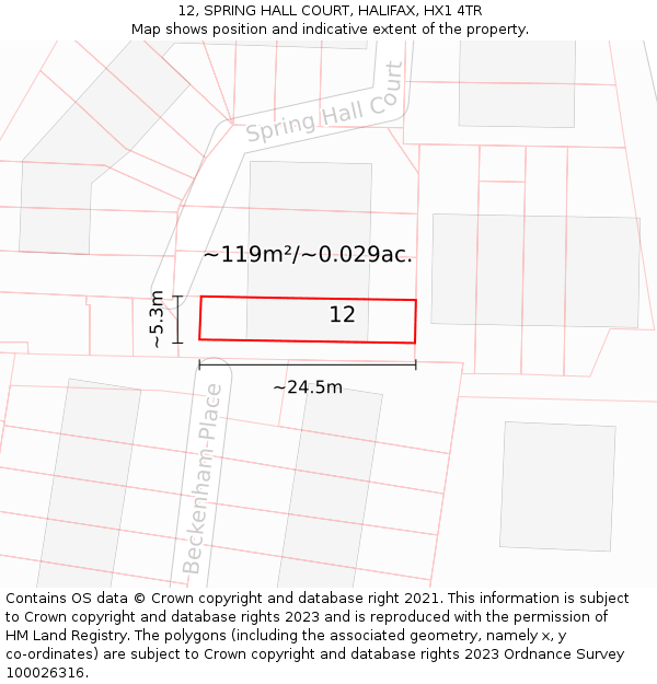 12, SPRING HALL COURT, HALIFAX, HX1 4TR: Plot and title map