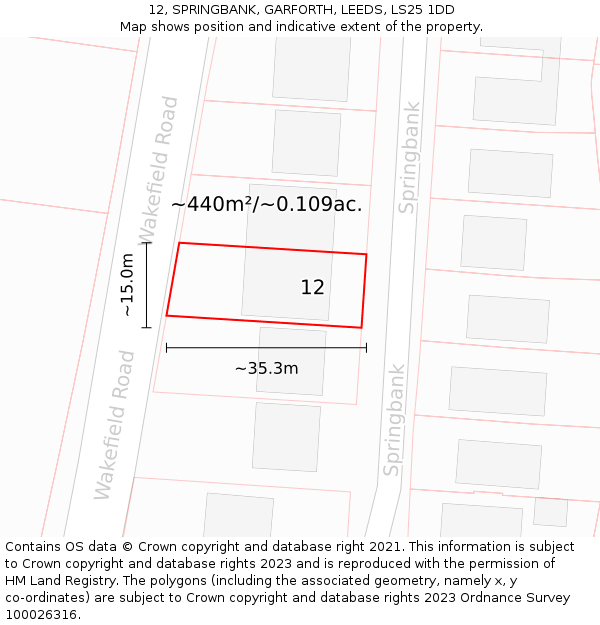 12, SPRINGBANK, GARFORTH, LEEDS, LS25 1DD: Plot and title map