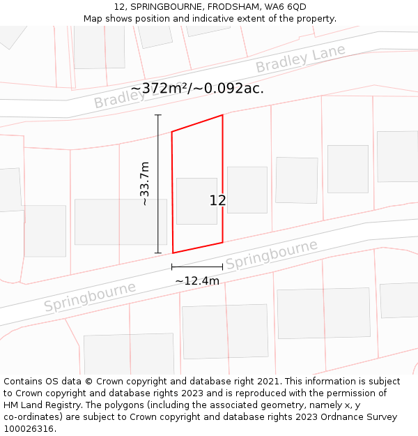 12, SPRINGBOURNE, FRODSHAM, WA6 6QD: Plot and title map
