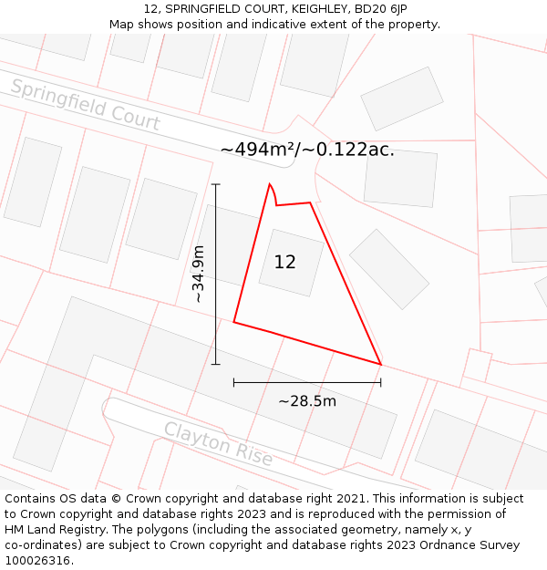 12, SPRINGFIELD COURT, KEIGHLEY, BD20 6JP: Plot and title map