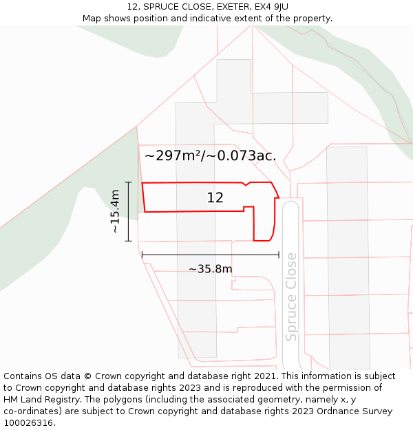 12, SPRUCE CLOSE, EXETER, EX4 9JU: Plot and title map