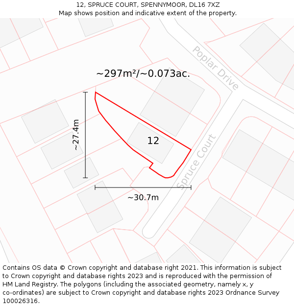 12, SPRUCE COURT, SPENNYMOOR, DL16 7XZ: Plot and title map