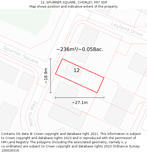 12, SPURRIER SQUARE, CHORLEY, PR7 3DP: Plot and title map