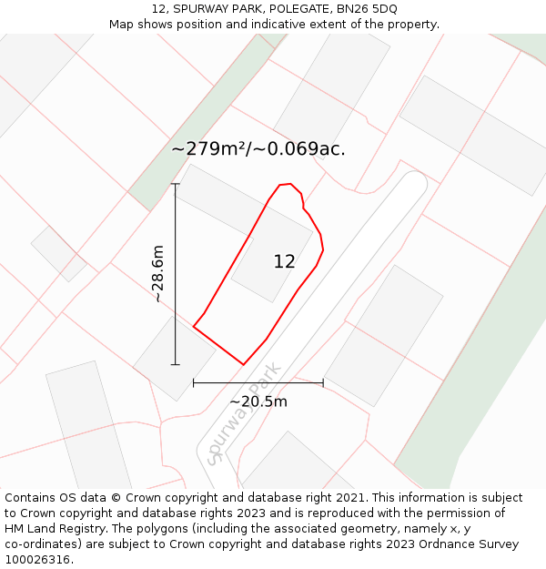 12, SPURWAY PARK, POLEGATE, BN26 5DQ: Plot and title map