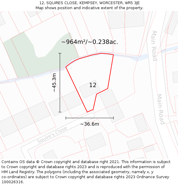 12, SQUIRES CLOSE, KEMPSEY, WORCESTER, WR5 3JE: Plot and title map