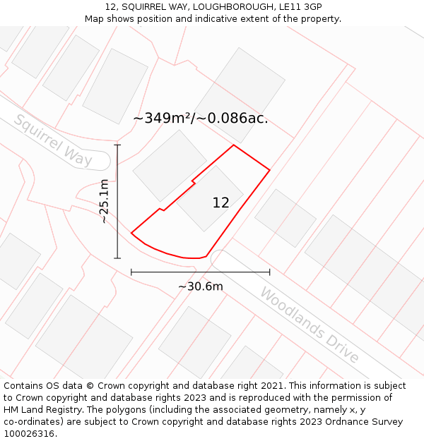 12, SQUIRREL WAY, LOUGHBOROUGH, LE11 3GP: Plot and title map