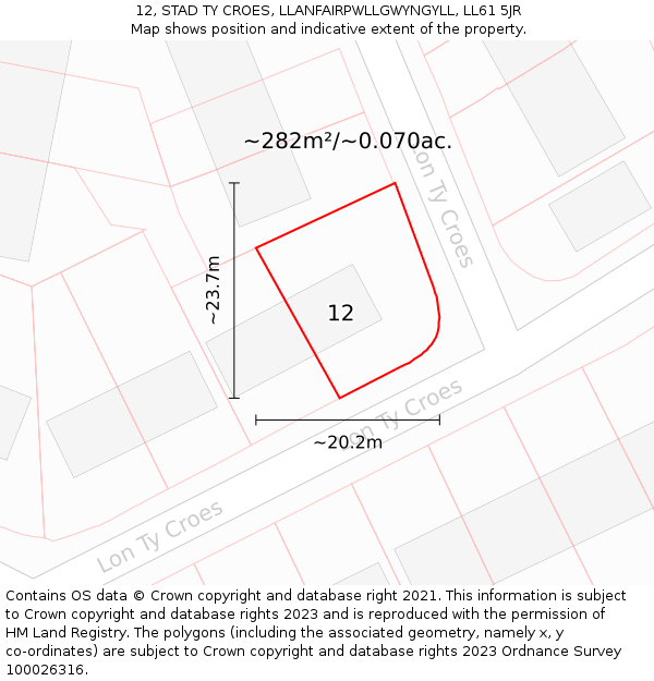 12, STAD TY CROES, LLANFAIRPWLLGWYNGYLL, LL61 5JR: Plot and title map