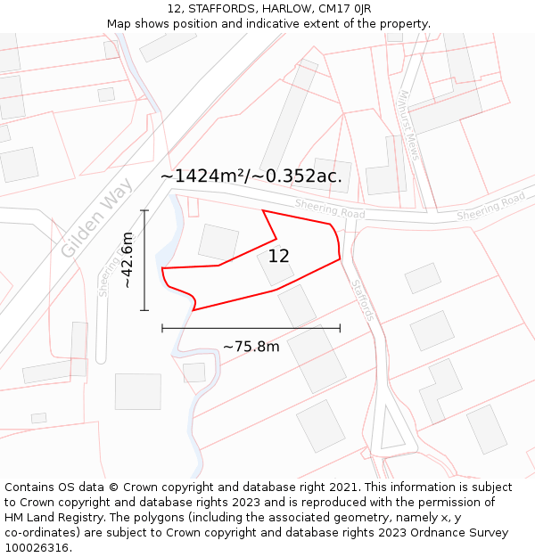 12, STAFFORDS, HARLOW, CM17 0JR: Plot and title map