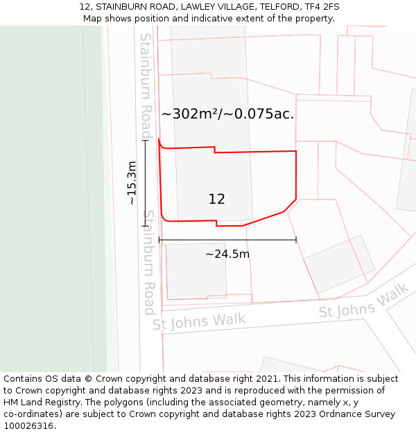 12, STAINBURN ROAD, LAWLEY VILLAGE, TELFORD, TF4 2FS: Plot and title map