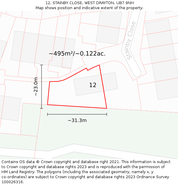 12, STAINBY CLOSE, WEST DRAYTON, UB7 9NH: Plot and title map