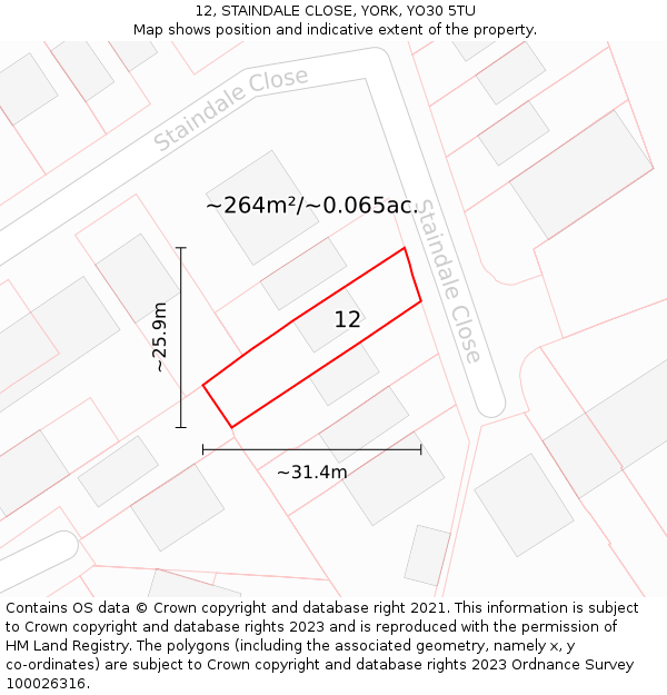 12, STAINDALE CLOSE, YORK, YO30 5TU: Plot and title map