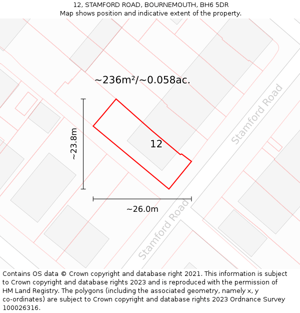 12, STAMFORD ROAD, BOURNEMOUTH, BH6 5DR: Plot and title map