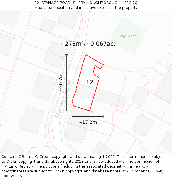 12, STANAGE ROAD, SILEBY, LOUGHBOROUGH, LE12 7QJ: Plot and title map