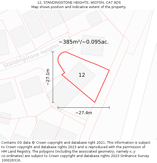 12, STANDINGSTONE HEIGHTS, WIGTON, CA7 9DS: Plot and title map